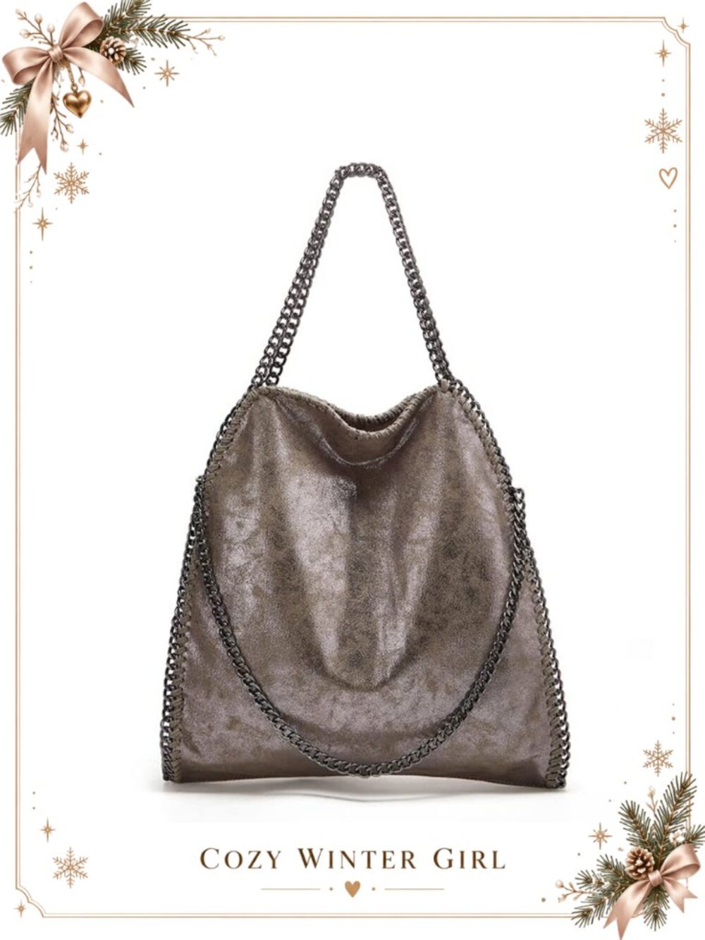 Faux Leather Hobo Crossbody Shoulder Bag Chain Detail Large